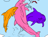Dibujo Delfines jugando pintado por abuelos