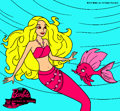 Dibujo Barbie sirena con su amiga pez pintado por princesa60