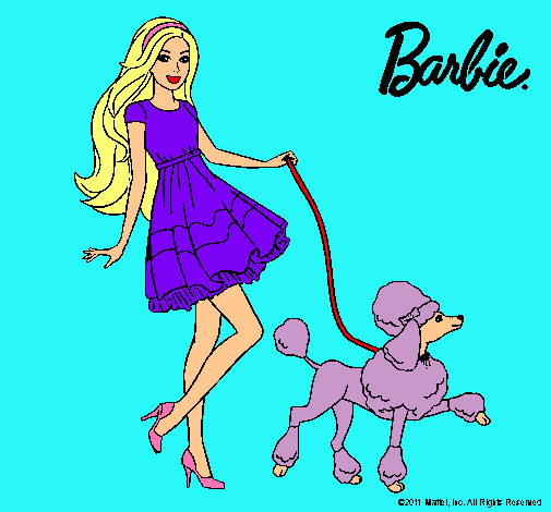 Barbie paseando a su mascota