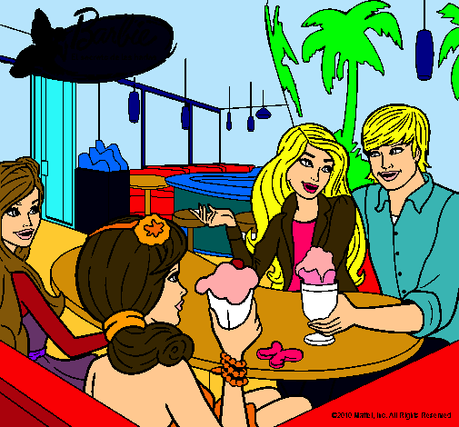 Dibujo Barbie y sus amigos en la heladería pintado por Amyluz
