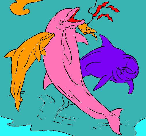 Dibujo Delfines jugando pintado por poseso