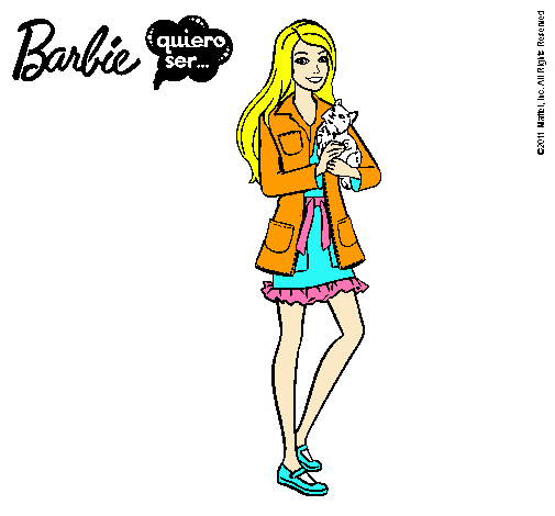 Dibujo Barbie con un gatito pintado por vanhee
