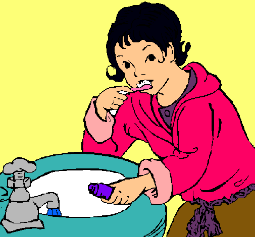 Dibujo Niño lavándose los dientes pintado por alecool