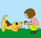 Dibujo Niña y perro jugando pintado por Lucesita44