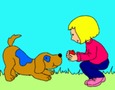 Dibujo Niña y perro jugando pintado por Flora78