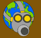 Dibujo Tierra con máscara de gas pintado por fuego