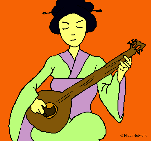 Geisha tocando el laud