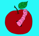 Dibujo Manzana con gusano pintado por zobo