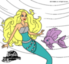 Dibujo Barbie sirena con su amiga pez pintado por perroloco