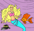 Dibujo Barbie sirena con su amiga pez pintado por nhhhhh