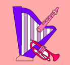 Dibujo Arpa, flauta y trompeta pintado por reyshell