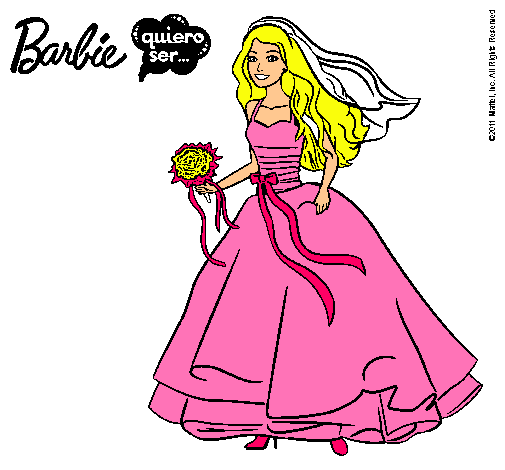 Dibujo Barbie vestida de novia pintado por natalia34