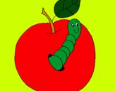 Dibujo Manzana con gusano pintado por loretito