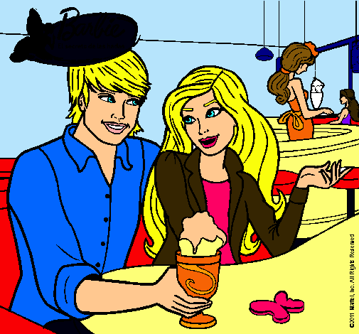 Dibujo Barbie y su amigo en la heladería pintado por Amyluz