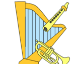 Dibujo Arpa, flauta y trompeta pintado por 112002