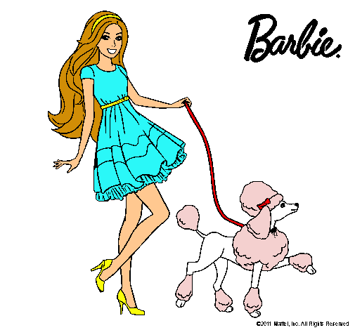 Barbie paseando a su mascota