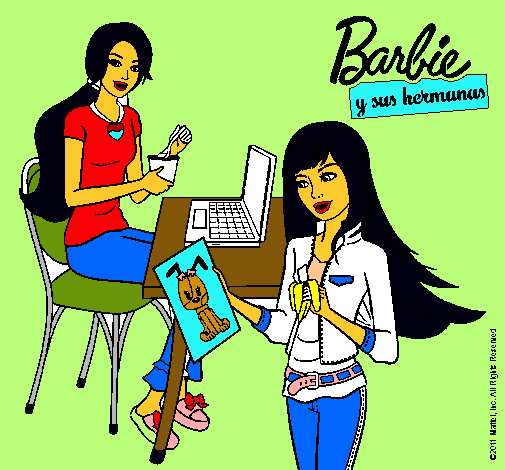 Barbie y su hermana merendando