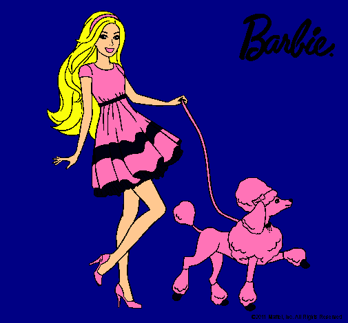 Barbie paseando a su mascota