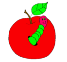 Dibujo Manzana con gusano pintado por haell