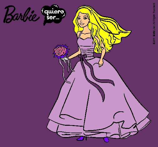 Dibujo Barbie vestida de novia pintado por valAmor