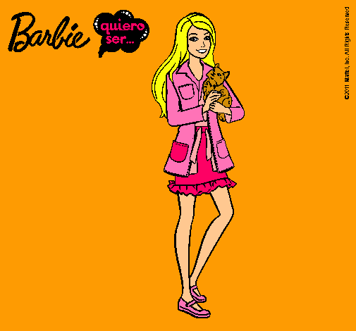 Dibujo Barbie con un gatito pintado por giza