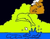 Dibujo Delfín y gaviota pintado por gabyalex
