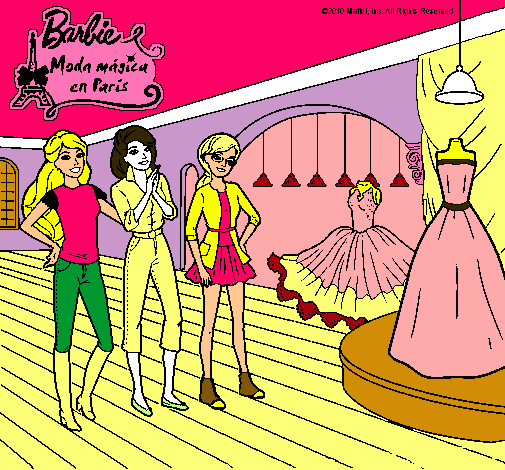 Barbie mirando vestidos