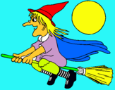 Dibujo Bruja en escoba voladora pintado por gaia