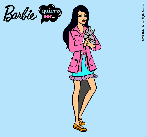 Dibujo Barbie con un gatito pintado por Ratona15