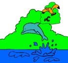 Dibujo Delfín y gaviota pintado por VAGOZ