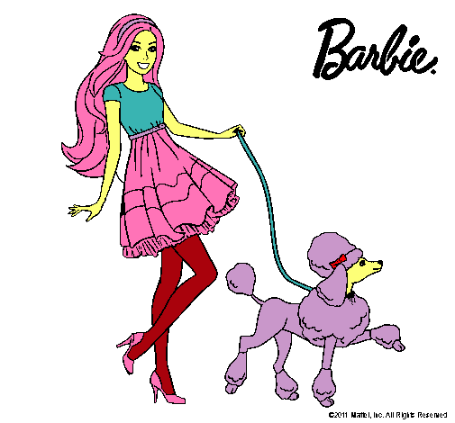 Barbie paseando a su mascota