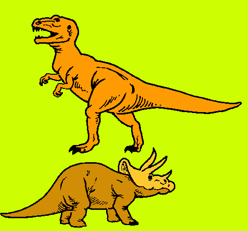 Dibujo Triceratops y tiranosaurios rex pintado por Puchito