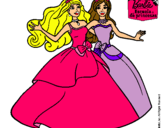 Dibujo Barbie y su amiga súper felices pintado por mellizas