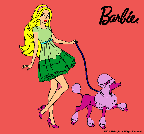 Barbie paseando a su mascota