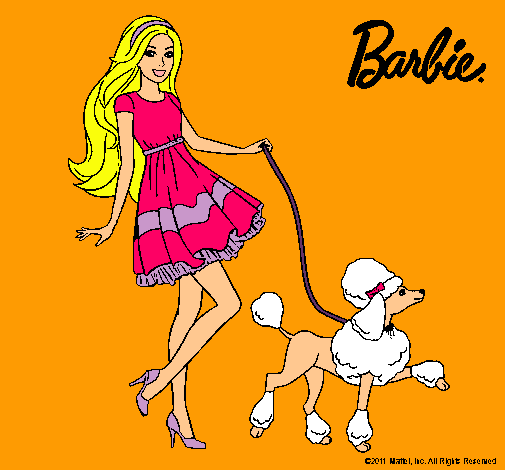 Dibujo Barbie paseando a su mascota pintado por giza