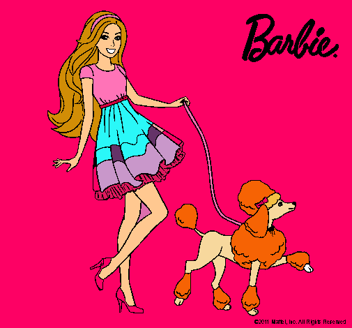 Barbie paseando a su mascota