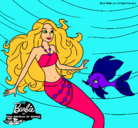 Dibujo Barbie sirena con su amiga pez pintado por dibimatine