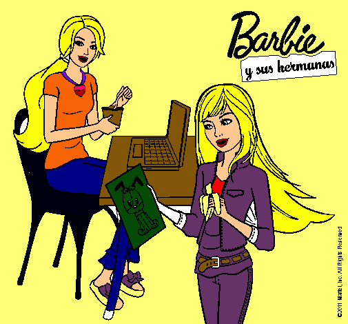 Barbie y su hermana merendando