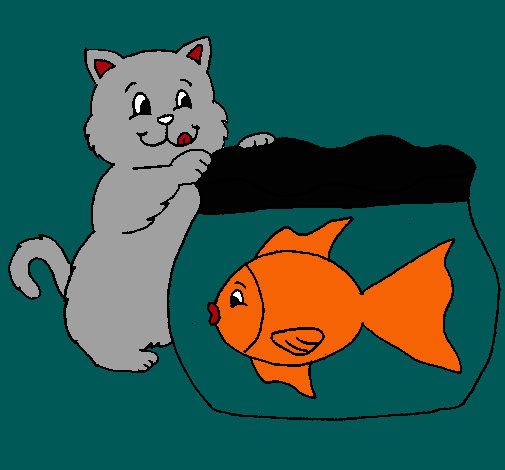 Dibujo Gato y pez pintado por dieguio