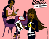 Dibujo Barbie y su hermana merendando pintado por fatou