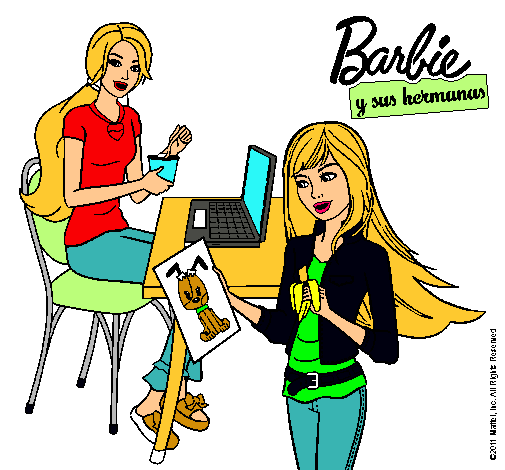 Dibujo Barbie y su hermana merendando pintado por micaela12