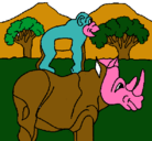 Dibujo Rinoceronte y mono pintado por abuelos