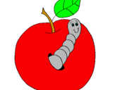 Dibujo Manzana con gusano pintado por iveliz