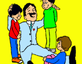 Dibujo Papa con sus 3 hijos pintado por felices