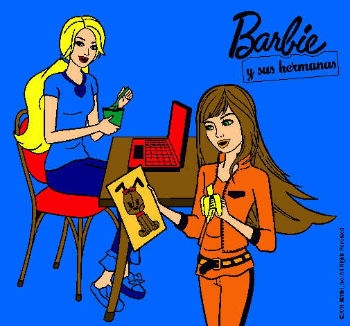 Barbie y su hermana merendando