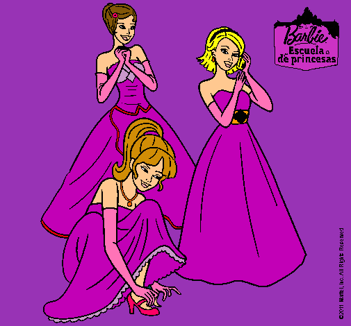 Dibujo Barbie y sus amigas vestidas de gala pintado por musidora