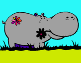 Dibujo Hipopótamo con flores pintado por jordijim