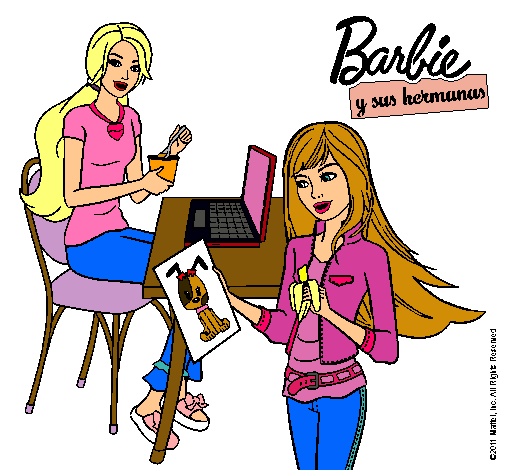 Barbie y su hermana merendando