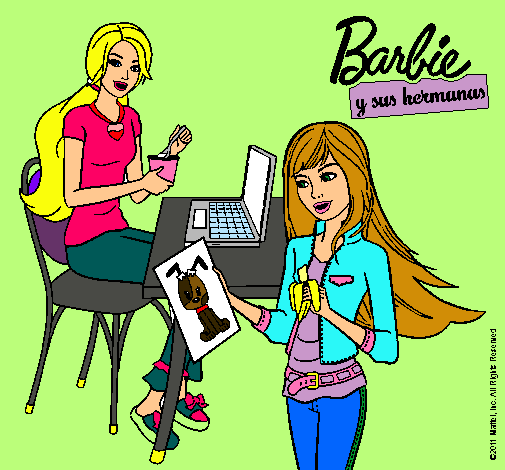 Barbie y su hermana merendando