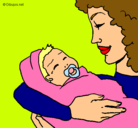 Dibujo Madre con su bebe II pintado por morena12